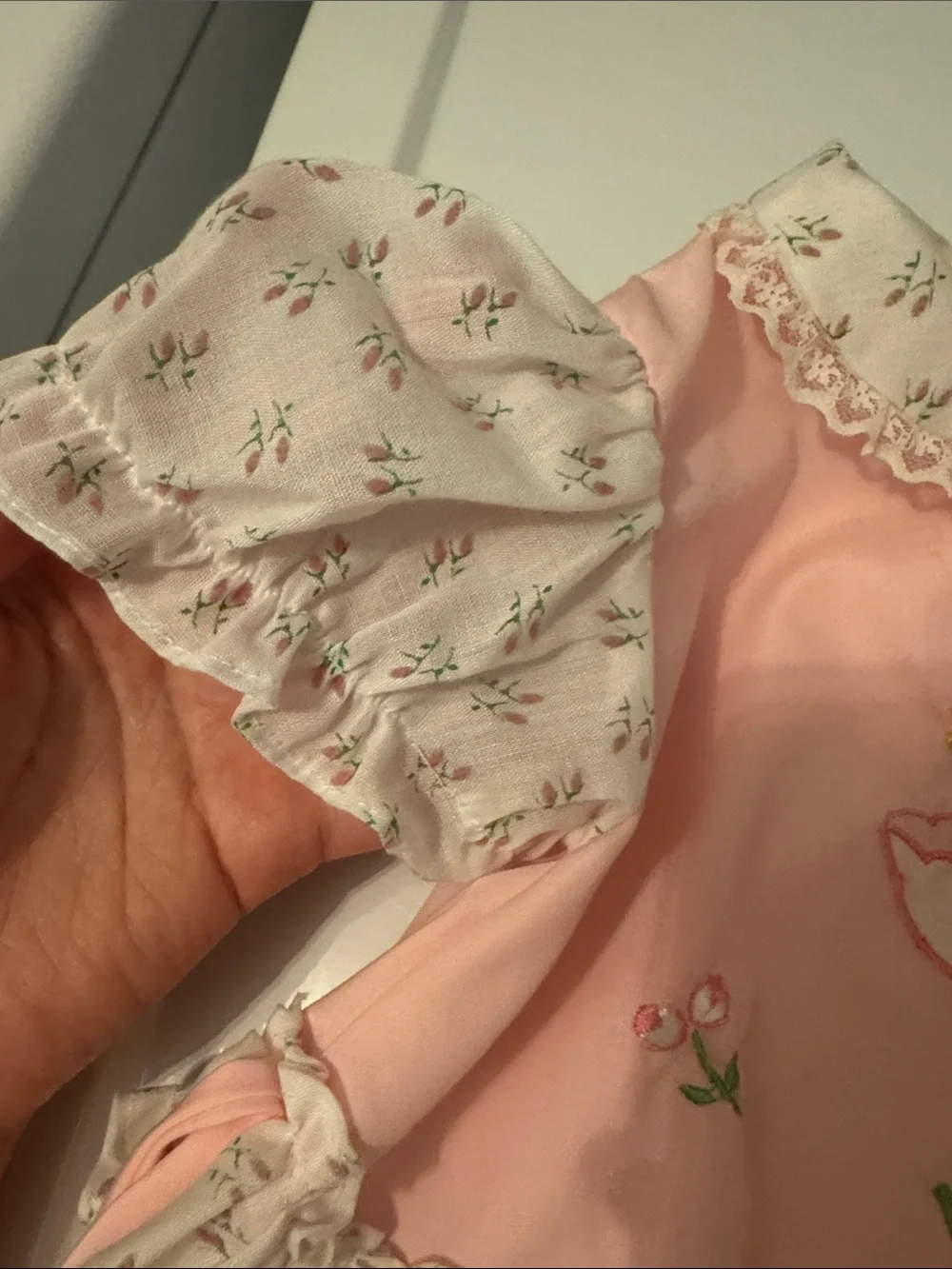 Vintage Blue and Pink Newborn Tops Embroidered Set